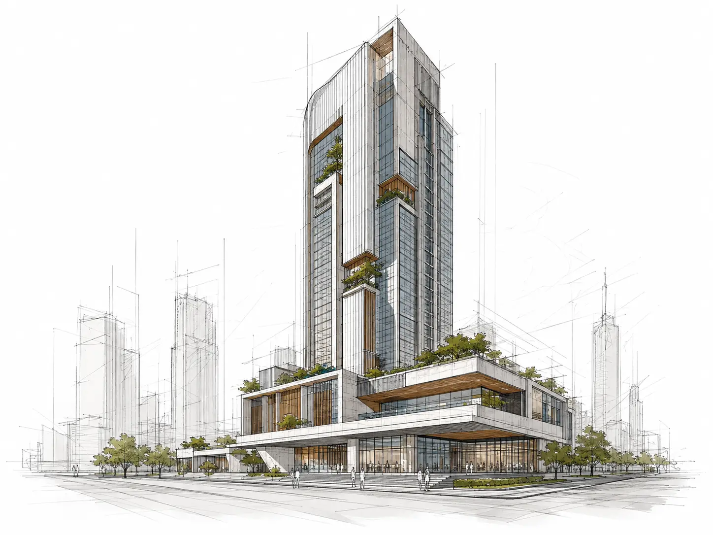 Architectural Sketch → Building Render — original sketch