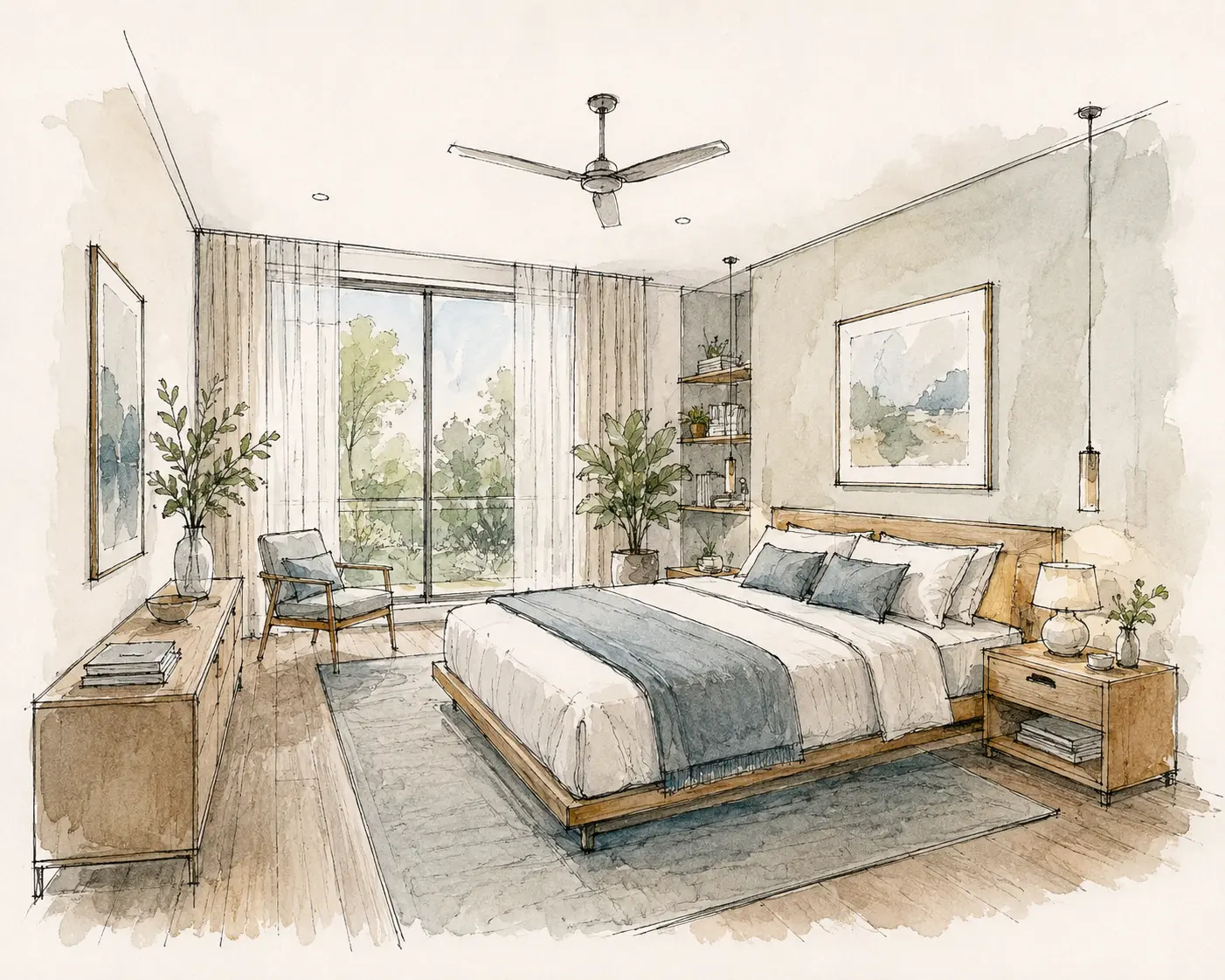 Hand Sketch → Bedroom Render