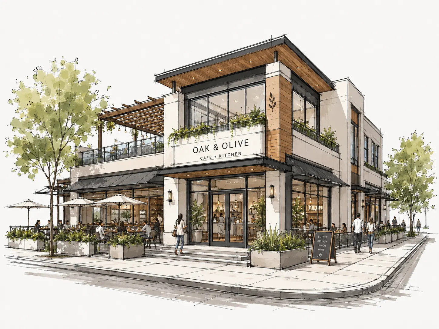 Concept Sketch → Café Exterior