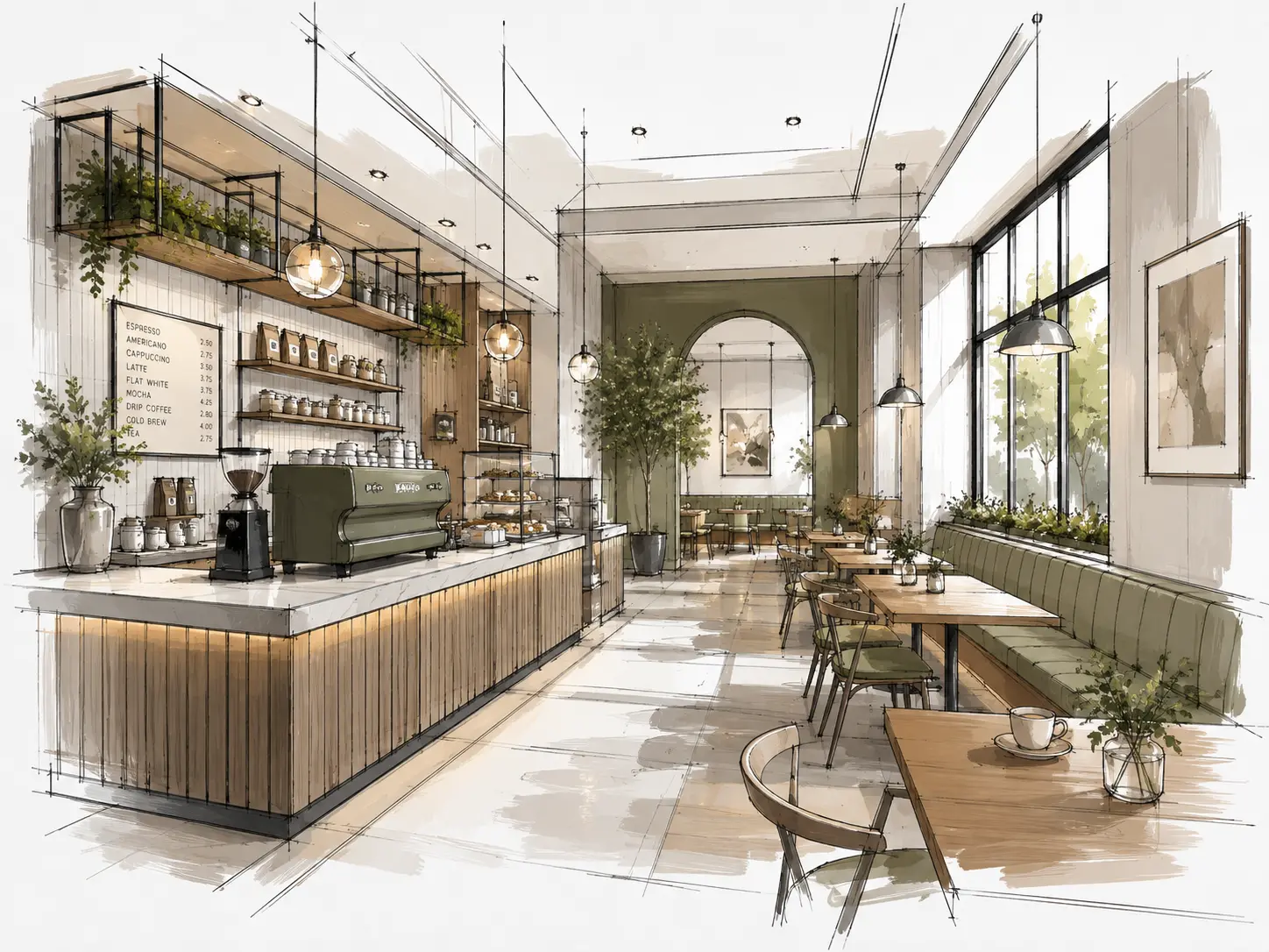Cafe Design → Realistic Render